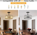 12” 3-Light Modern Crystal Chandeliers Black Dinning Room Light Fixture with Two Poles, Round Pendant Light Kitchen Island Chandelier, Flush Mount Ceiling Light for Living Room Entryway by CozyNest Decor