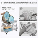 BOOSINY 2 Tier Grey Large Stainless Steel Dish Drainers Drying Rack for Kitchen Counter with Drainboard, Rust Proof Metal, Space Saving, Modern Aesthetic, Compact Plates Strainers with Extra Mat by CozyNest Decor