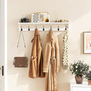 BAMEOS 35" L Wall Hooks with Shelf, Entryway Coat Hooks for Wall with Shelf, Wood Wall Hanging Shelf, Wall-Mounted Coat Rack with 7 Dual Metal Hooks for Bathroom, Kitchen, Living Room, Bedroom (White) by CozyNest Decor