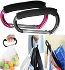 Large Stroller Hooks for Mommy, 2 pcs Carabiner Stroller Hook Organizer for Hanging Purses, Diaper Bag, Shopping Bags. Clip Fits Single/Twin Travel Systems, Car Seats (Black+Rose) by TinyTreasures Baby Boutique