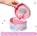 Jewelkeeper Music Jewelry Box for Girls - Sturdy Plastic with Fancy Mirror Twirling Unicorn Figurine and Flocked Lining - Kids Jewelry Box for Secrets and Keepsakes - Heart Shaped Unicorn Print by TinyTreasures Baby Boutique