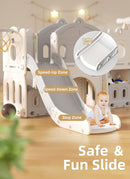 8 in 1 Toddler Slide Set, Kids Slide for Toddlers Age 1-3, Toddler Climber Slide PlaySet with Basketball Hoop,Outdoor Indoor Playground for Toddlers 1-3, White Gray by TinyTreasures Baby Boutique