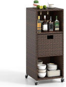 Tangkula Rattan Outdoor Storage Cabinet, Patiojoy Outdoor Wicker Cabinet with 3 Shelves, 1 Removable Drawer, 4 Wheels, Patio Storage Deck Box Cart for Backyard Poolside Porch (Mix Brown) by GreenHaven Gardens