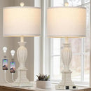 27" Farmhouse 3 Way Dimmable Touch Table Lamp Set of 2 Rustic Classic Bedside Nightstand Wood Lamps for Living Room Bedroom with USB C+A Ports Washed White (2 Bulbs Included) by CozyNest Decor