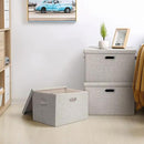 Large 17 36 Quart Collapsible Stackable Storage Bins with Lids, 1 Pack Beige Foldable Fabric Closet Storage Boxes with Lids, 4 Handles Toy Heavyduty Dark Gray Linen Storage Cube Box by CozyNest Decor