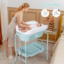 BABY JOY Baby Bathtub with Changing Table, Foldable Infant Diaper Changing Station with Storage Tray, Waterproof Pad, Portable Newborn Nursery Organizer Bath Stand with 4 Universal Wheels (Blue) by TinyTreasures Baby Boutique