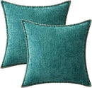 MIULEE Pack of 2 Couch Throw Pillow Covers 20x20 Inch Teal Farmhouse Decorative Pillow Covers with Stitched Edge Soft Chenille Solid Dyed Spring Pillow Covers for Sofa Bed Living Room by CozyNest Decor