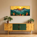 Abstract Sun Mountain Framed Canvas Wall Art Set, Forest Pine Tree Golden Sunset Wall Decor, Mixed Patchwork Landscape Art Print for Living Room, Bedroom, Dining Room, Office - 20"x40" by CozyNest Decor