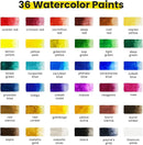 Chalkola Watercolor Paint Set for Adults, Kids, Beginner & Professional Artists - 36 Watercolor Tubes Set (12ml, 0.4oz), 10 Painting Brushes & 1 Palette | Vibrant Water Color Art Painting Supplies by TinyTreasures Baby Boutique