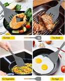 Pack of 2 Large Silicone Spatula, Heat Resistant Solid Turner, Non Stick Slotted Spatulas with Wooden Handle, Ideal Kitchen Utensils for Flipping, Pancakes, Eggs, Fish(GRAY) by CozyNest Decor