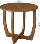PADMA HOUSE Round Wood End Table with Curved Legs, Drum Circle Side Table with Snowflake Tabletop, Rounded Wooden Sofa Side Table, Brown Walnut Wood Tabletop & Legs 23.6" x 21.7" by CozyNest Decor