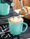 Ceramic Coffee Mugs 15 oz, Large Waffle Embossed Mug Set with Handle, Unique Coffee Cups for Latte, Cappuccino, Cocoa, Hot Tea, Mocha, Milk, Housewarming Wedding Present - Set of 6 (Turquoise) by CozyNest Decor