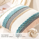 Boho Throw Pillow Covers 18x18 Set of 2 Farmhouse Decorative Cushion Case Striped Square Pillows Cover Chenille Pillow Cases Accent Neutral Pillowcase for Sofa Couch Bed,Blue by CozyNest Decor