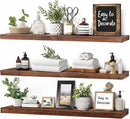 Floating Wall Shelves 3-Pack - 24-Inch Rustic Brown Wooden Shelves for Storage and Décor, Easy Installation for Living Room, Bedroom, and Kitchen by CozyNest Decor