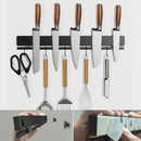 YIIYIIN 12 Inch Magnetic Knife Holder for Wall No Drill,Adhesive Knife Magnetic Strip with 6 Hooks,Kitchen Double Rods Stainless Steel Magnetic Utensil Holder(Black) by CozyNest Decor