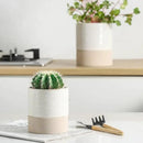 Nihow Self Watering Plant Pot: 4.5 Inch Ceramic Planter with Drainage Hole & Water Storage Plus for Indoor & Outdoor Plants - Cylinder Flower Pot for Herbs/Violets - White & Brown by CozyNest Decor