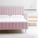 Livinia Twin Size Elton Velvet Platform Bed, Upholstered Bed Frame with Vertical Channel Tufted Headboard Footboard, Strong Wood Slats, No Box Spring Needed, Pink (Twin) by CozyNest Decor