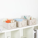 Bidtakay Small Storage Bins for Shelves 3 Pack Fabric Storage Baskets for Organizing 12x8x5 Inch Closet Storage Bins Linen Collapsible Organizer for Closet-Light Biege by TinyTreasures Baby Boutique