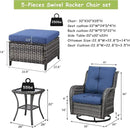 Outdoor Wicker Patio Furniture Set - 5 Pieces Rattan Patio Conversation Set with 2 Rocking Swivel Chairs,2 Ottomans and 1 Side Table for Porch Deck Backyard Garden(Mixed Grey/Blue) by GreenHaven Gardens