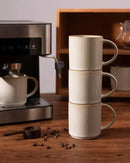 famiware Coffee Mug Set for 4, Star 12 oz Catering Mugs Cup Set with Handle for Coffee, Tea, Cocoa, Milk - Ceramic Stoneware Drinkware Set, Cappuccino White by CozyNest Decor
