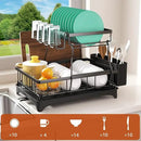 Godboat Dish Drying Rack, 2-Tier Dish Rack with Auto-Drain & Mat, Dish Racks for Kitchen Counter, Dish Drainer with Knife, Fork & Cup Rack, Gifts for Women, Mothers Day, Cool Stuff & Kitchen Gadgets by CozyNest Decor