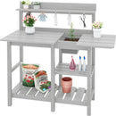 SERWALL Potting Bench Outdoor Potting Table with Sink, HDPE Potting Benches for Outside Gardening Table All Weather Use- Spanish Gray by GreenHaven Gardens