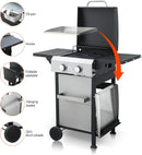 2-Burner Propane Gas BBQ Grill with SS Plancha, 24,600 BTU Output, Wire Enamel Cooking Grids, Foldable Side Table and Hanging Basket, Compact Stainless Steel Grill by GreenHaven Gardens