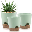 Indoor Self Watering Planters with Drainage Holes and Saucers, 9,8, 7.5 Inches, Green, 3 Pots (Springgreen) by GreenHaven Gardens