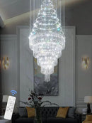 Flashing God D40''X H110'' High Ceiling Big Chandelier Crystal Raindrop Gold Chandeliers Staircase Large Chandelier Entrance Foyer High Ceiling Lighting Include 15 LED Bulbs Dimmable 2700K-4500K-6000K by CozyNest Decor
