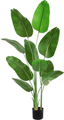Fake Bird of Paradise Silk Artificial Plant Faux Banana Leaf Tree for Home Decor Indoor Floor Plant with 10 Trunks (1, Black Planter, 6 FT) by CozyNest Decor