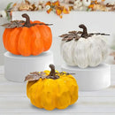 Large Pumpkin Decor Fall Decor, 3PCS Resin Pumpkins Thanksgiving Decorations with Metal Maple Leaf,5.9Inch Artificial Pumpkins for Home, Farmhouse, Mantel, Centerpiece Table Decorations by CozyNest Decor
