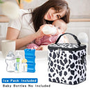 Breastmilk Cooler Bag with Ice Pack Fits 6 Baby Bottles Up to 9 Ounce, Baby Bottle Bag with Shoulder Strap for Nursing Mom Daycare, Cow by TinyTreasures Baby Boutique