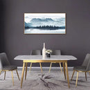 Indigo Framed Canvas Wall Art Misty Mountain Wall Pictures Foggy Lake Boat Canvas Painting Prints Forest Birds Canvas Wall Decor for Living Room Bedroom Decorations Framed 20" x 40" Natural by CozyNest Decor