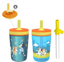 Zak Designs Bluey Kelso Tumbler Set, 15 fl.oz. Leak-Proof Screw-On Lid with Straw, Bundle for Kids Includes Plastic and Stainless Steel Cups with Bonus Sipper, 3pc Set, Non-BPA by TinyTreasures Baby Boutique