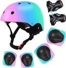 Color Gradient Adjustable Kids' Helmet with Knee & Elbow Pads Set | Multi-Sport Safety Gear for Boys & Girls Ages 5-14 | Skateboarding, Scooters, Roller & Inline Skating, Longboarding by TinyTreasures Baby Boutique