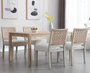 Kmax Farmhouse Dining Chairs Set of 4, Rustic Kitchen Chairs with Linen Fabric Seat and Woven Back, Vintage Accent Chairs for Dining Room, Living Room, Ivory by CozyNest Decor