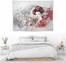 Japanese Geisha Tapestry Asian Red Cherry Blossom Traditional Kimono Folk Tapestries Home Decor for Living Room Bedroom Apartment Farmhouse Dorm 40"x30" by CozyNest Decor