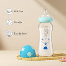 YOHKOH Natural Glass Baby Bottle with Natural Response Nipple, Newborn Anti-Colic Baby Bottles, Wide Neck Mushroom Cap Baby Bottle, Clear (8.8ounce (Pack of 4), Blue1) by TinyTreasures Baby Boutique