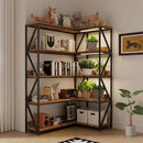 Large Farmhouse Style 5 Tiers Corner Bookshelf with Grow Light, Extra Wide Plant Stand & Bookcase for Home Office 、Craft Space、Living Room, Rustic Wooden Corner Shelf for Indoor Plants by CozyNest Decor
