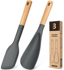 Cooking Spoon and Scraper for Nonstick Cookwares, Great for Cooking and Serving Durable BPA-Free Matte Silicone, Wood Handle Multifunction Spoon for Mixing, Scoop, and Scrape (GREY) by CozyNest Decor