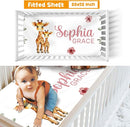 Custom Crib Bedding Set - Giraffe Design Personalized Name Baby Nursery Bed 3 Pcs Set - Chic Soft Blanket with Dotted Backing, Sheet, Pillowcase for Newborn Girls Boys Gifts Color20 by TinyTreasures Baby Boutique