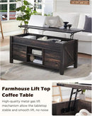 OKD 48" Farmhouse Lift Top Coffee Table with Sliding Barn Door,Rustic Center Table with Hidden Storage Compartment,Lifting Tabletop and Adjustable Shelf for Living Room,Office,Dark Rustic Oak by CozyNest Decor
