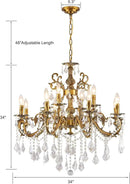 Vintage 8 Arms Crystal Chandelier Candle Light Fixture for Dining Room Living Room Bedroom Hallway Entryway Antique Gold Finish (34"-12 Lights) by CozyNest Decor