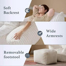 Oversized Bean Bag Chaise Lounge Chair Indoor for Adults with Armrests & Ottoman - Giant Comfy Beige Beanbag Lazy Floor Sofa Cloud Accent Chair for Reading, Gaming, Cozy Fluffy Cloud Mini Couch by CozyNest Decor
