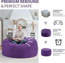 4FT Bean Bag Chair, Large Bean Bag Chairs with Memory Foam Filled, Fluffy Beanbag Sofa with Dutch Velvet Cover, Round BeanBag Chairs for Living Room, Playroom - Purple by TinyTreasures Baby Boutique