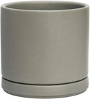 D'vine Dev Ceramic Planter Pot with Drainage Hole and Saucer, Indoor Cylinder Round Flower Pot, 4.6 Inch, Grey, 94-O-B-3 by GreenHaven Gardens