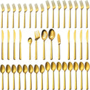 Alata Cube Gold 45-Piece Flatware Set, Forged Cutlery Set, Matte Gold Silverware Service for 8, Stainless Steel Tableware with Square Handle for Home/Restaurant, Dishwasher Safe