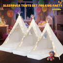 6 Pack Teepee Tent for Kids [Thickened] with Light String and Inflatable Airbed, Slumber Party Tents, Sleepover Tents Party for Girls Boys Indoor Outdoor (White) by TinyTreasures Baby Boutique