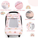 Pea Pod Car Seat Cover Baby, Infant Car Seat Canopy Covers for Newborn with 2 Layers Windows of Breathable Mesh Fabric, Lightweight Polyester/Soft Minky Dot Backing (Floral & Rainbow) by TinyTreasures Baby Boutique