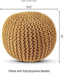 REDEARTH · Round Pouf Ottoman - Hand Knitted Cable Boho Poof Home Décor Pouffe Circular Footrest for Living Room - Bedroom - Lounge - Nursery - 100% Cotton Poufs (19.5"x19.5"x14") - Mustard by CozyNest Decor